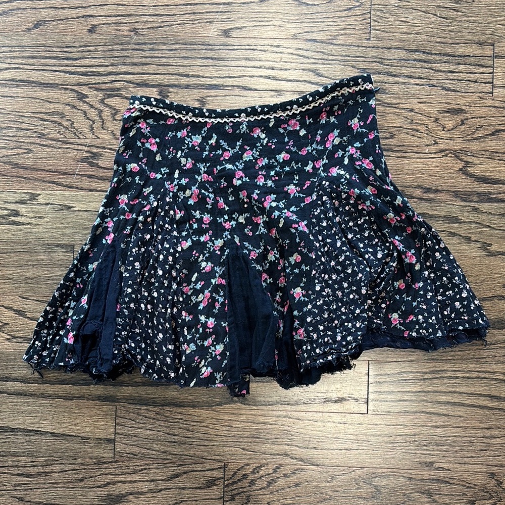 Free People Floral Skirt with Lace Detail